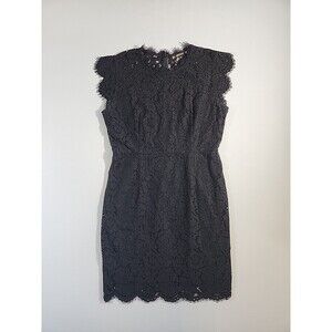 Miusol Womens XL Black Lace Dress Cocktail Floral Knee Length Stretch Retro